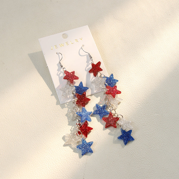 Ladies nan long glitter earrings with multi-layered star cascade Kalsten