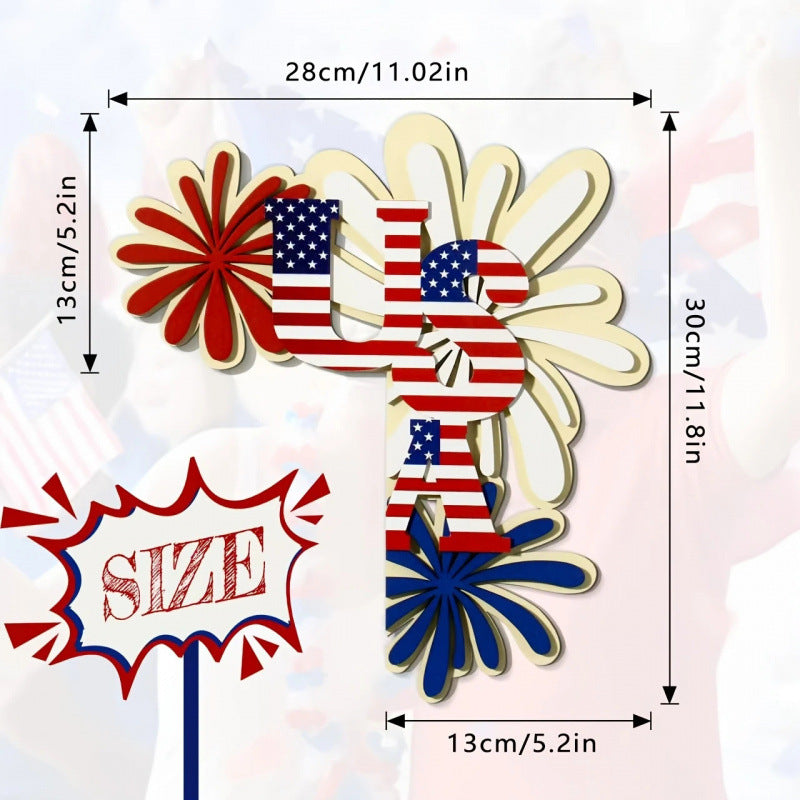 Independence Day layered laser-cut corner door and wall plaque with USA flag letter motif Kalsten