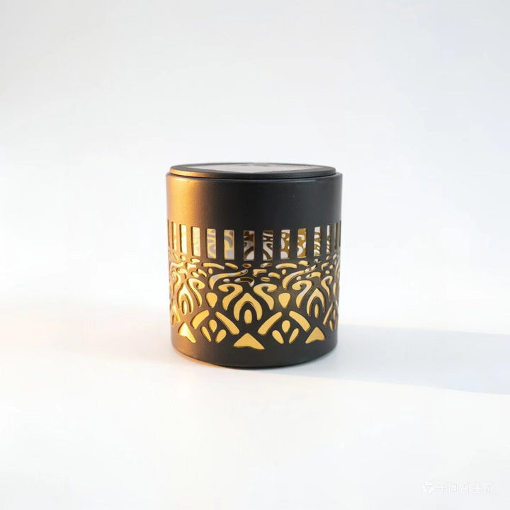 Decorative Solar-Powered Metal Lantern With Geometric Cutout And Warm LED Candle Effect Kalsten