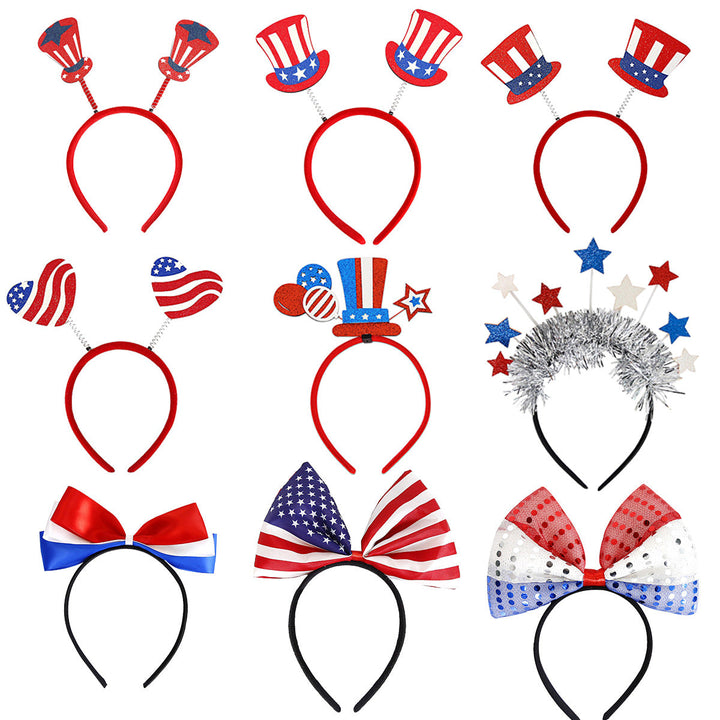 Independence Day patriotic novelty headband with spring-top Uncle Sam hats and glitter accents Kalsten