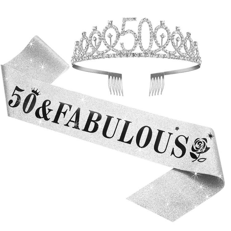 Women's Glittering Birthday Tiara Set with Sash Kalsten