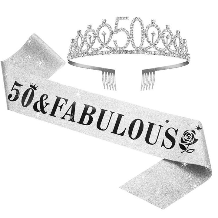 Women's Glittering Birthday Tiara Set with Sash Kalsten