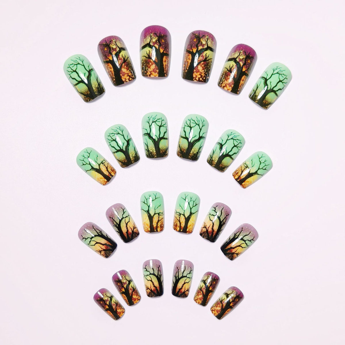 Artistic Ombre Tree-Themed Nail Art Acalora