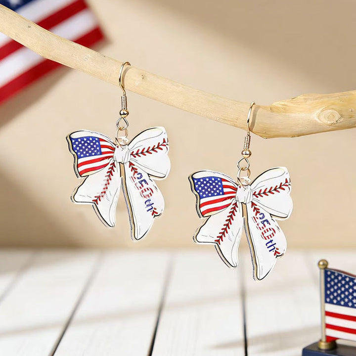 Women's nan patriotic bow dangle acrylic earrings with gold plated hooks and lightweight charm Kalsten