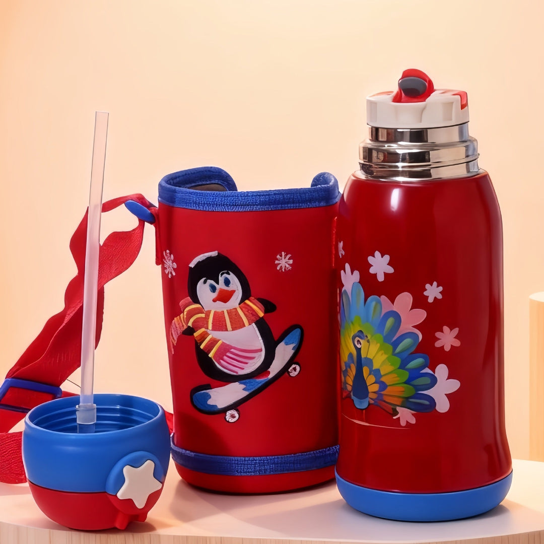 Women's Insulated Water Bottle with Practical Carry Strap and Animal Design Kalsten