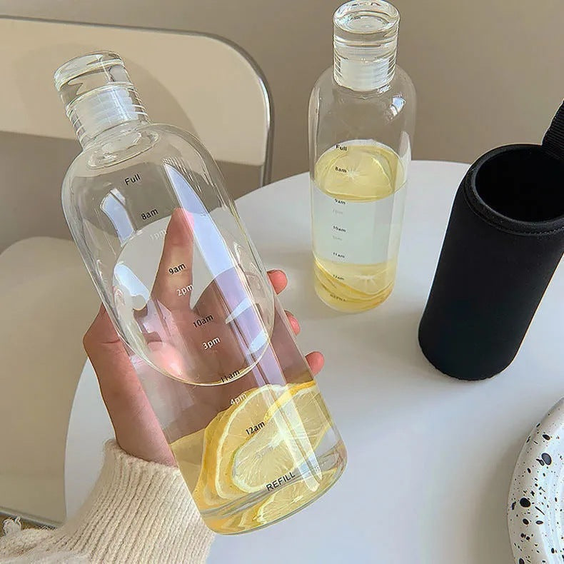 Women's transparent motif drinking bottle with time markers Kalsten