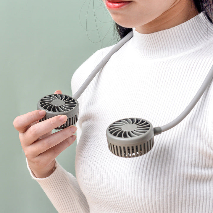 Unisex portable neck fan with dual fan heads, flexible neckband, quiet brushless motor, and USB charging function Kalsten