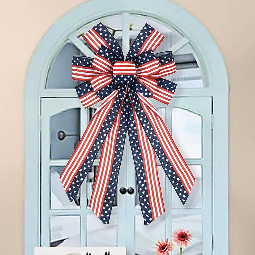 Unisex decorative bow in large size with long ribbons and star pattern for door and wall decoration Kalsten