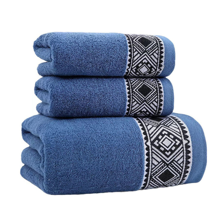 Terry Bath Towel Set With Elegant Geometric Border Kalsten