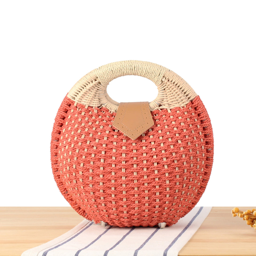 Round straw bag with elegant leather handle Kalsten
