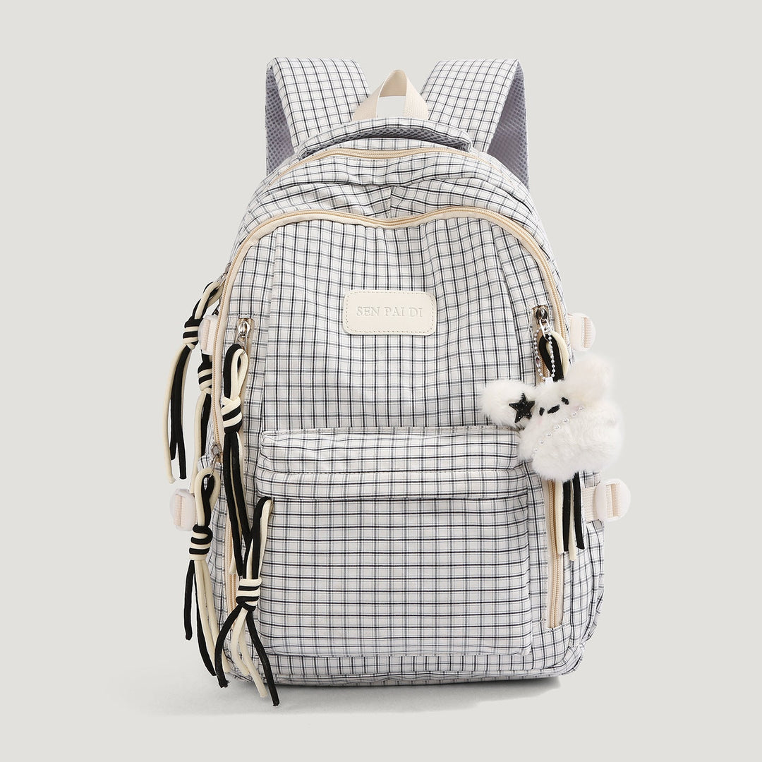 Stylish Multi-Pocketed Checkered Backpack