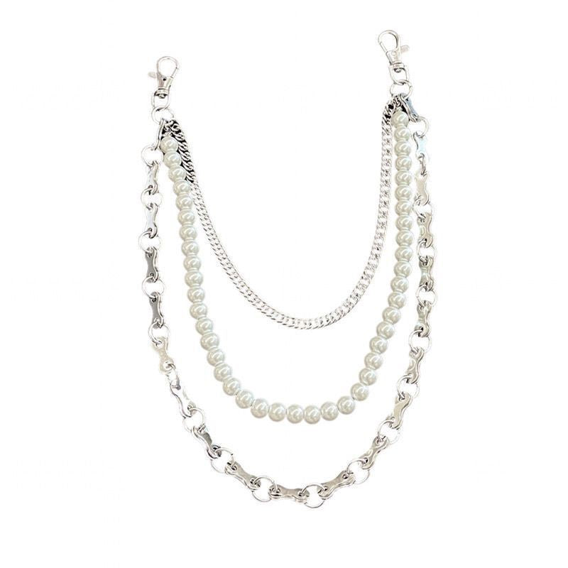 Fashionable chain bracelet with pearls and metal links Kalsten