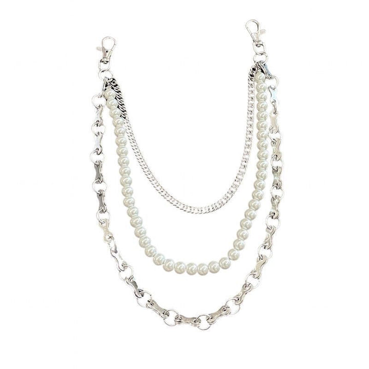 Fashionable chain bracelet with pearls and metal links Kalsten