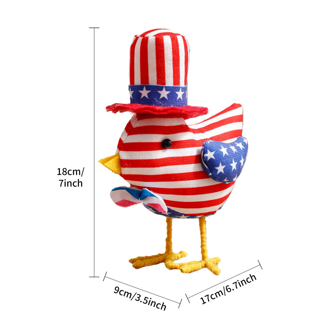 Unisex nan decorative plush rooster in Americana design with star pattern and standing wire legs Kalsten