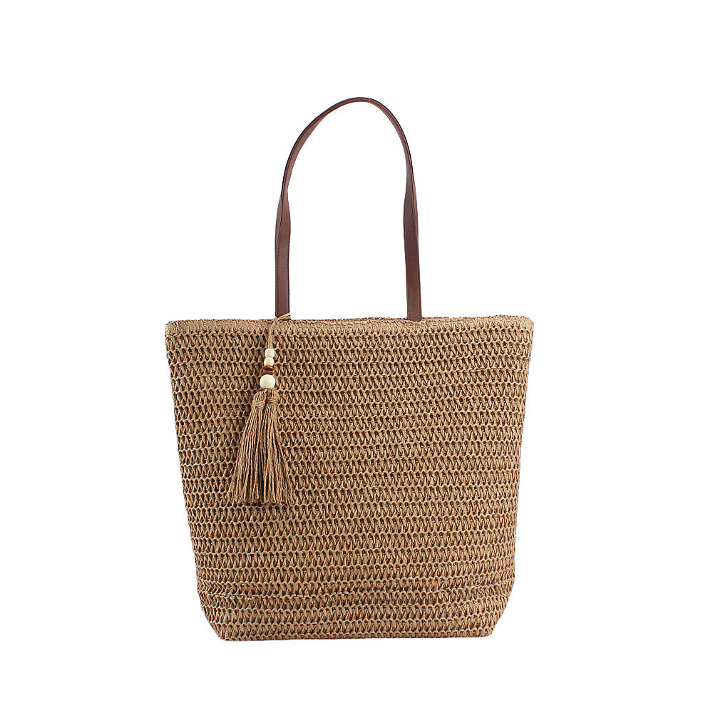 Spacious Shoulder Bag Made of Braided Natural Material with Decorative Tassel Kalsten
