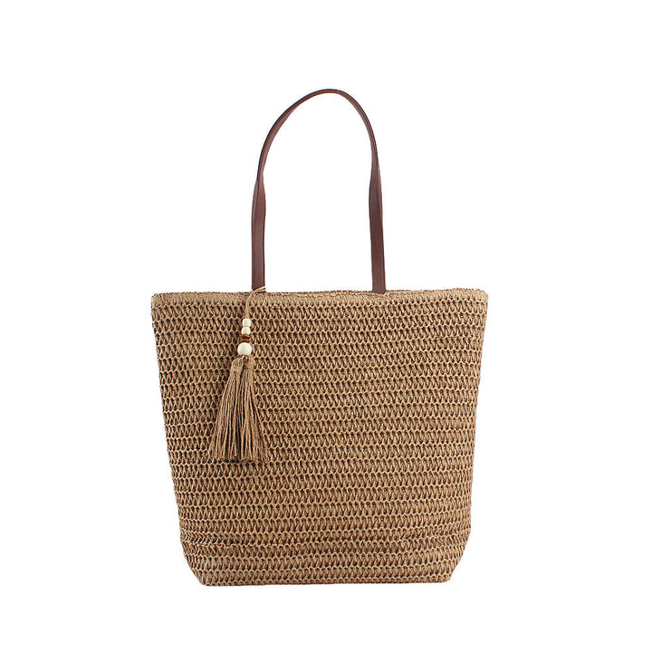 Spacious Shoulder Bag Made of Braided Natural Material with Decorative Tassel Kalsten