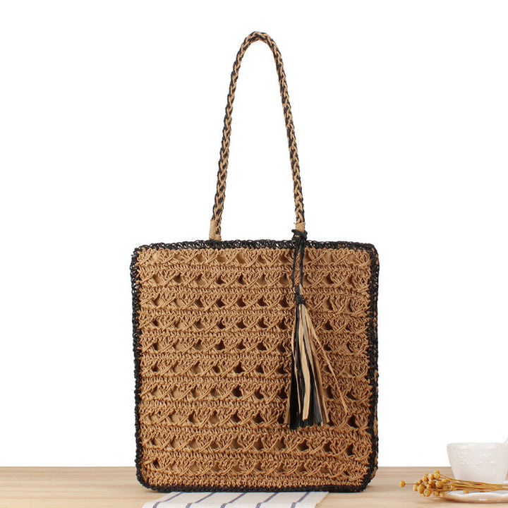 Trendy Braided Beach Bag with Tassels and Sturdy Design Kalsten