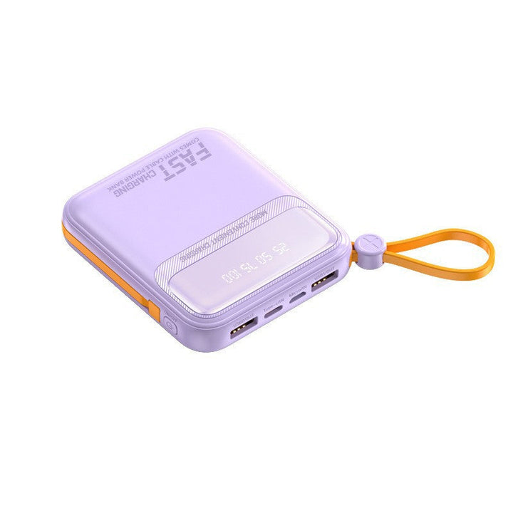Compact power bank with integrated cable management and digital charge level display Kalsten