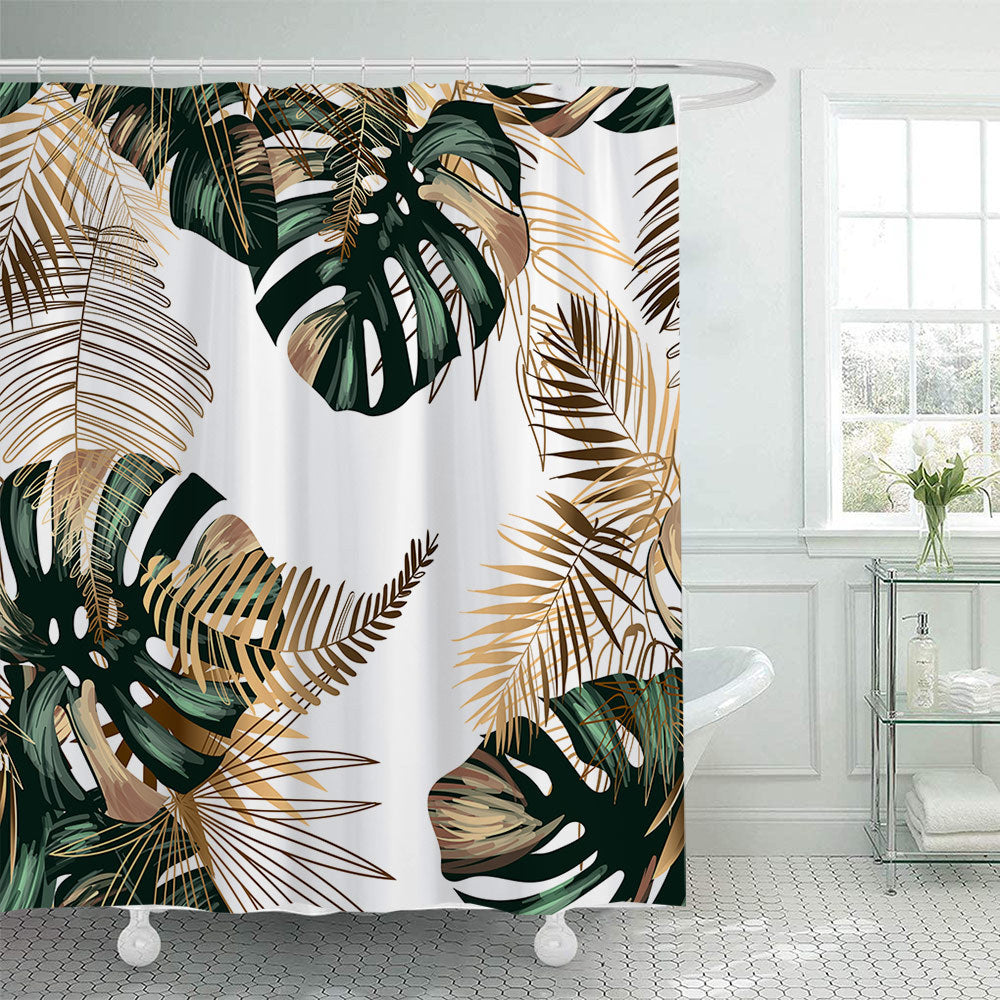 Tropical Leaf Print Shower Curtain Kalsten