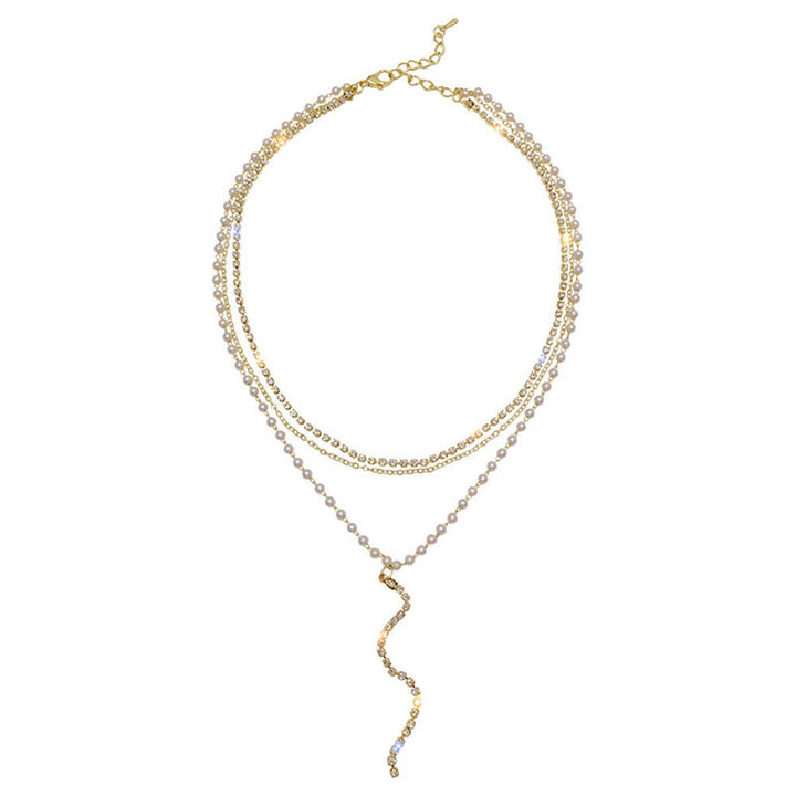 Layered Crystal and Pearl Necklace Kalsten