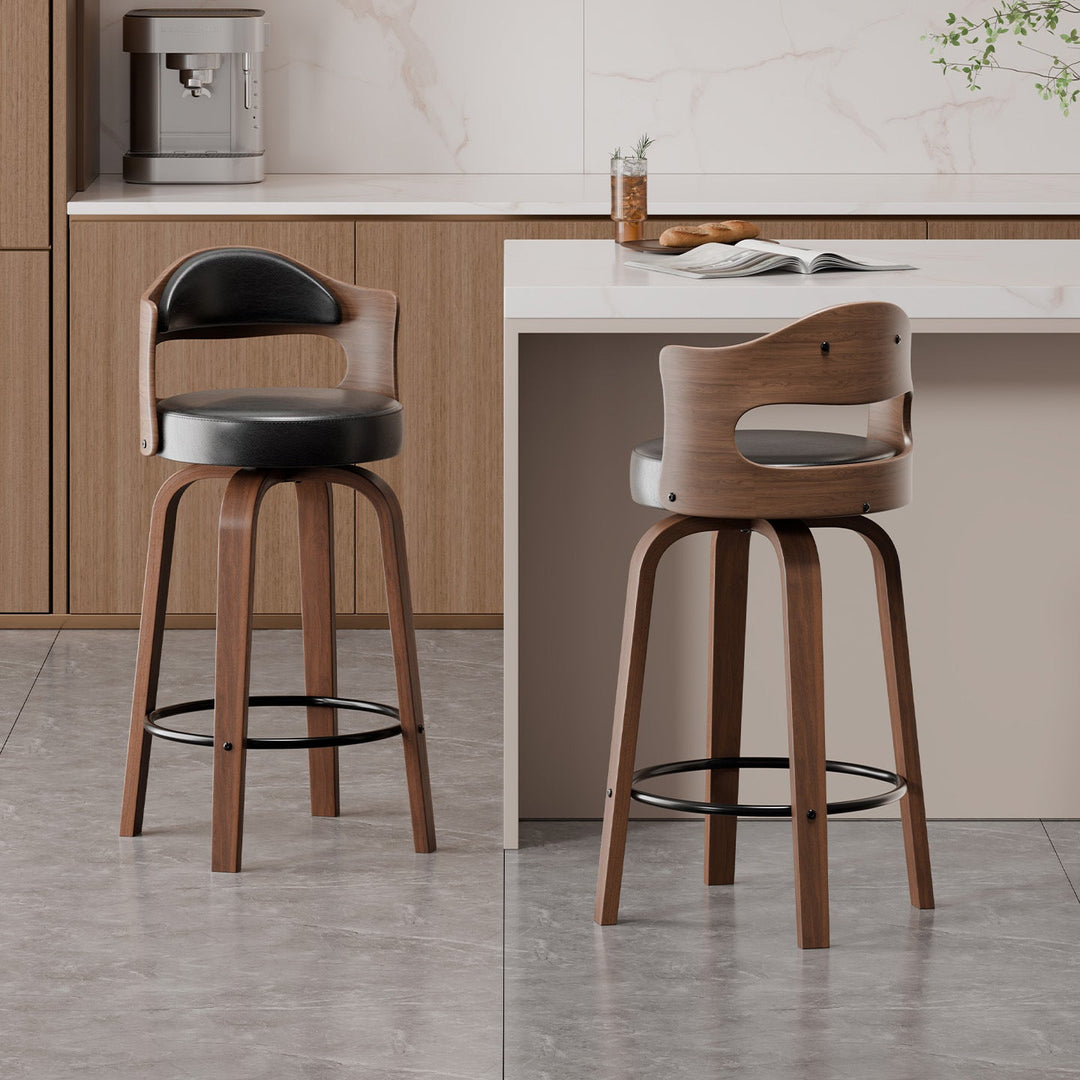 Modern Bar Stool with Unique Wooden Design and Rotating Seat Kalsten
