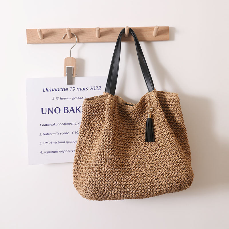 Durable basket bag with synthetic leather handle reinforcement Kalsten