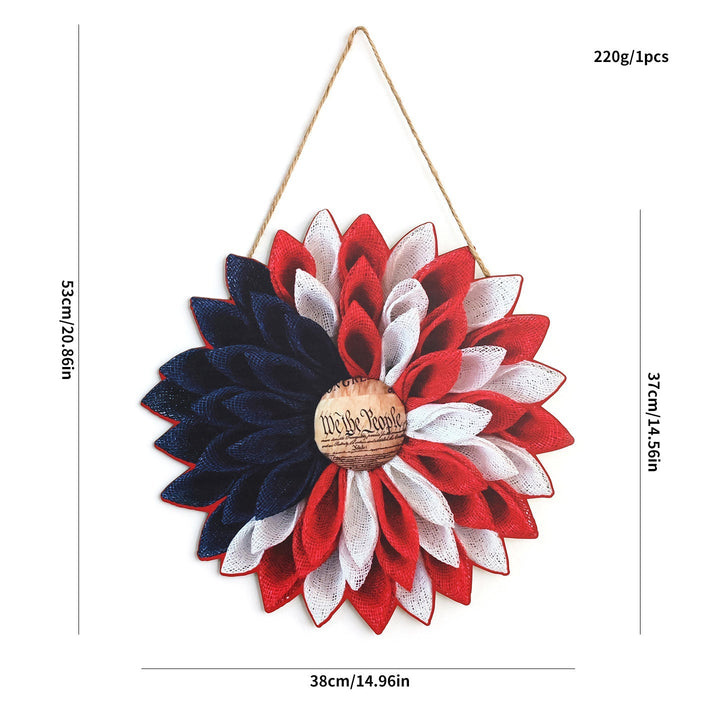 Unisex nan Patriotic Americana Burlap Ribbon Star Door Wreath with Jute Hanger Kalsten
