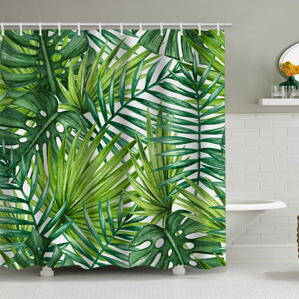 Tropical Leaf Print Shower Curtain Kalsten