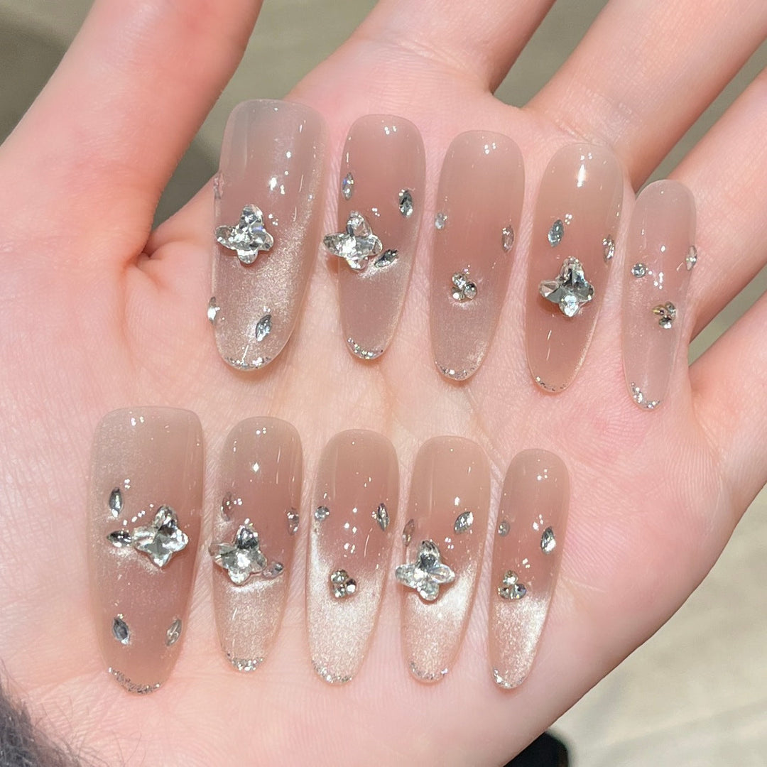 Elegant Press-On Nail Extensions with Crystal Accents Kalsten