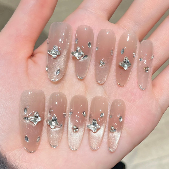 Elegant Press-On Nail Extensions with Crystal Accents Kalsten