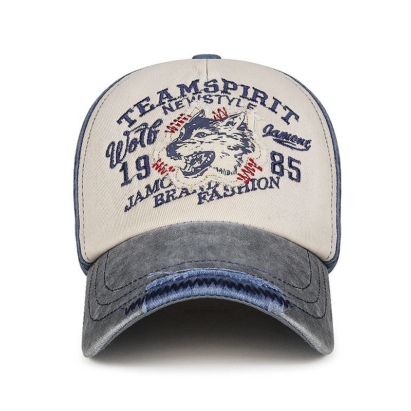 Men's Vintage-Inspired Embroidered Wolf Cap Kalsten