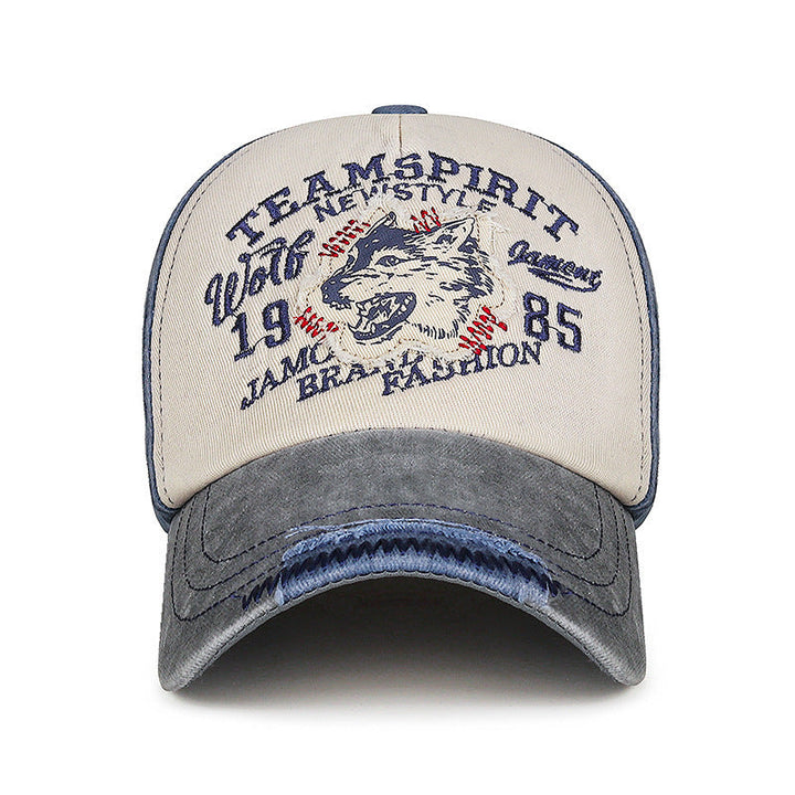 Men's Vintage-Inspired Embroidered Wolf Cap Kalsten