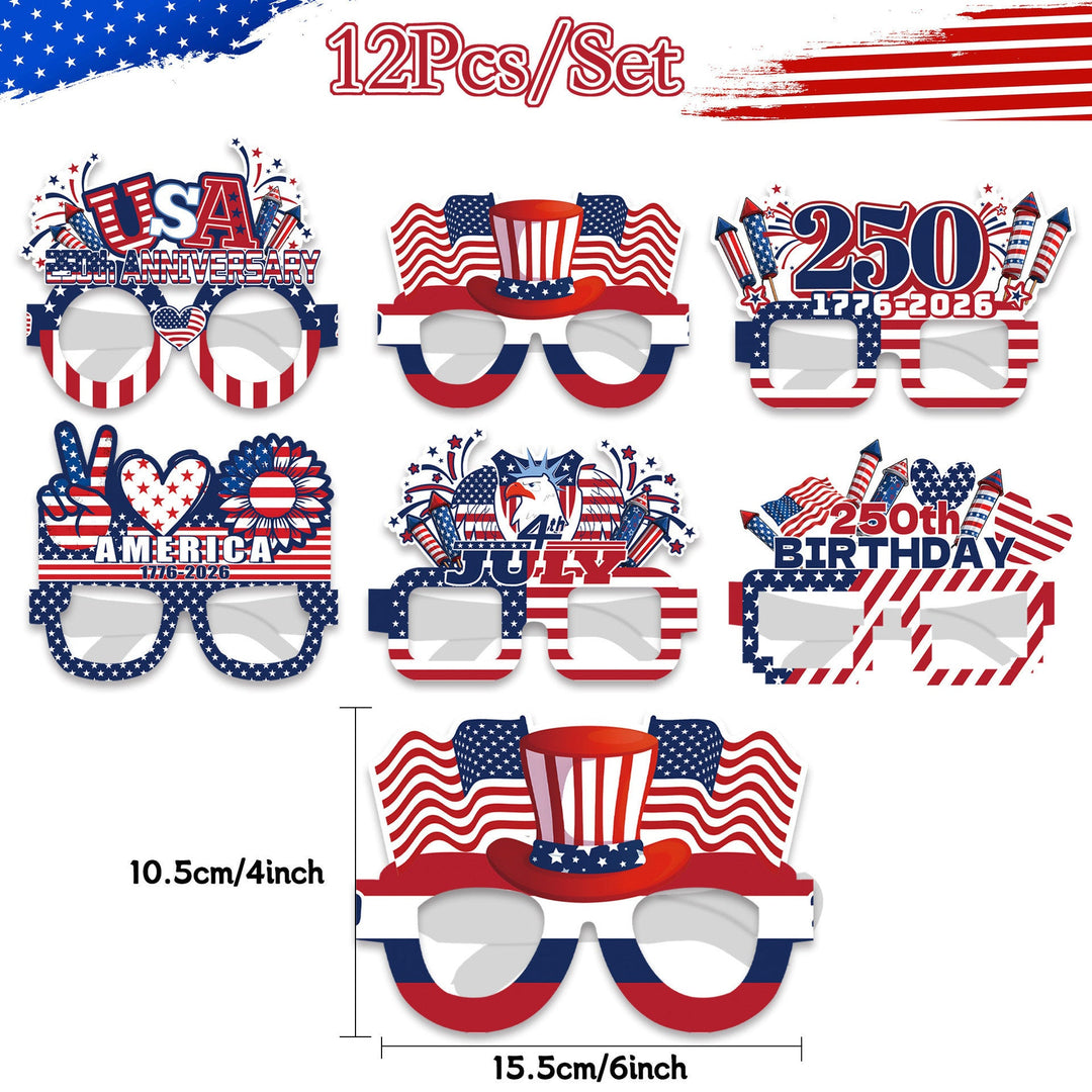 Unisex nan patriotic party glasses made of sturdy cardboard with USA flag design and fireworks toppers Kalsten