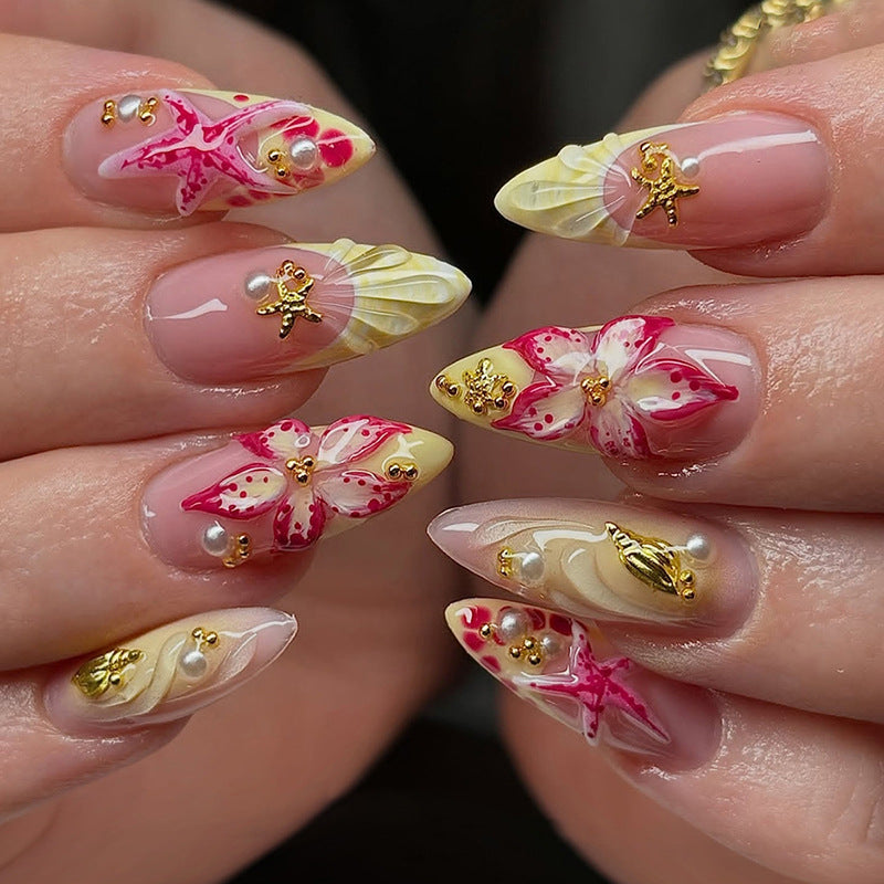 Artistic Floral Designed Press-On Nails Acalora