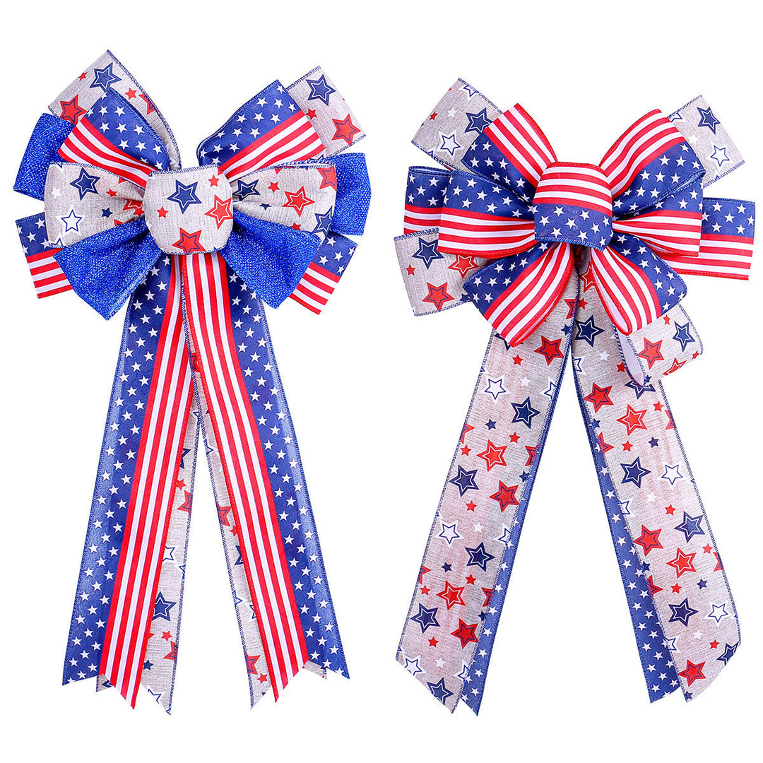 Unisex nan large bow with star pattern and long ribbons for wreath and vehicle decoration Kalsten
