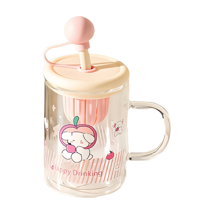Ladies drinking glass with creative silicone lid and integrated straw Kalsten