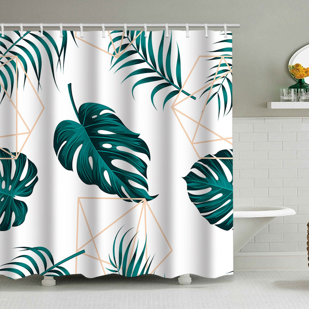 Tropical Leaf Print Shower Curtain Kalsten