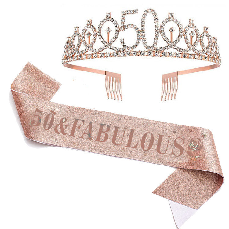 Women's Glittering Birthday Tiara Set with Sash Kalsten