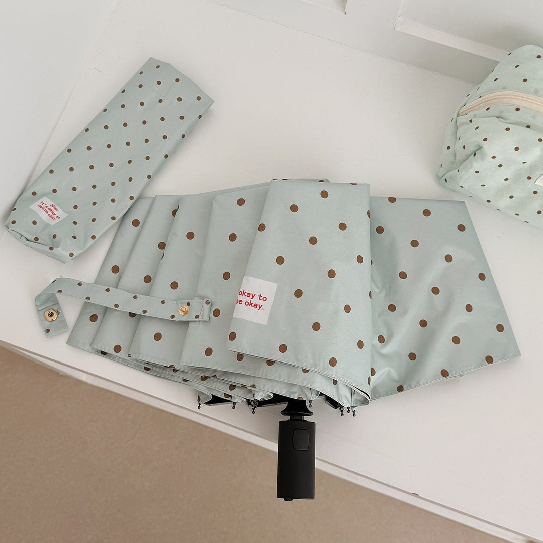Women's Folding Umbrella with Practical Button Mechanism and Stylish Polka Dot Design Kalsten