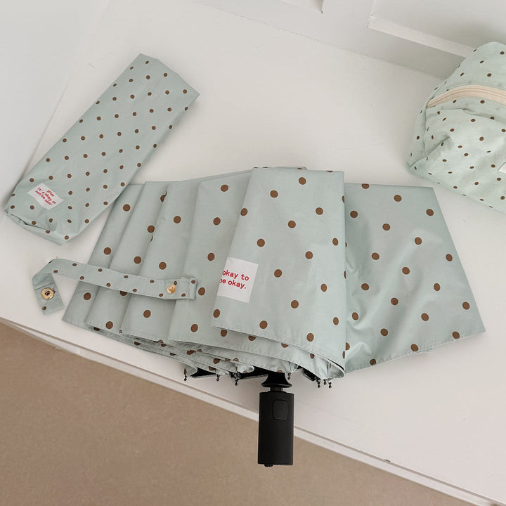 Women's Folding Umbrella with Practical Button Mechanism and Stylish Polka Dot Design Kalsten
