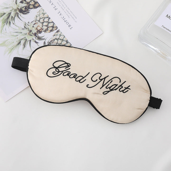 Unisex embroidered contoured sleep mask with decorative text embroidery and adjustable elastic band Kalsten