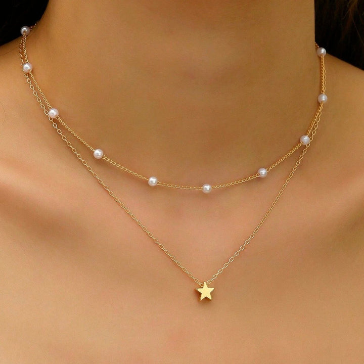 Layered Pearl and Star Charm Necklace Kalsten