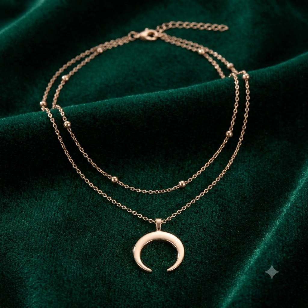 Layered Crescent Moon Pendant Necklace Kalsten