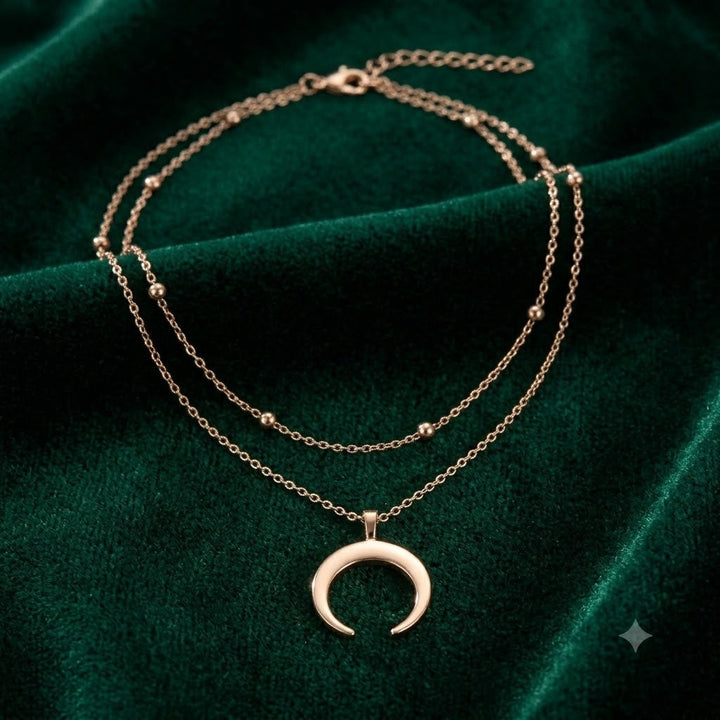 Layered Crescent Moon Pendant Necklace Kalsten