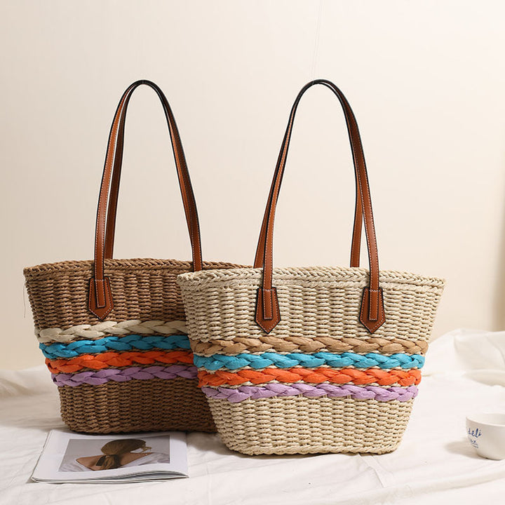 Curvy straw bag with colorful woven accents Kalsten