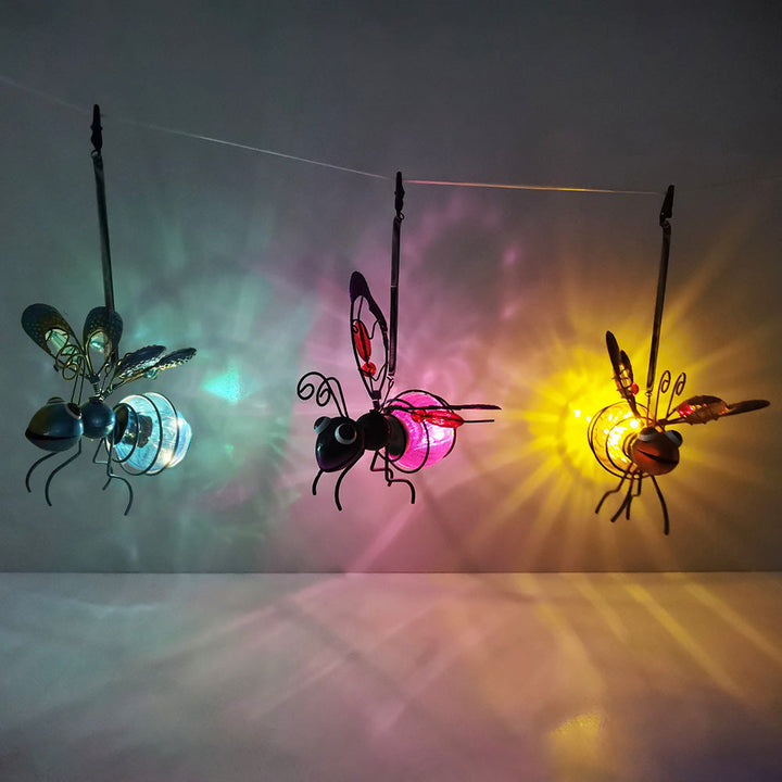 Whimsical Hanging Glass Bee Solar Garden Lantern Ornament Kalsten