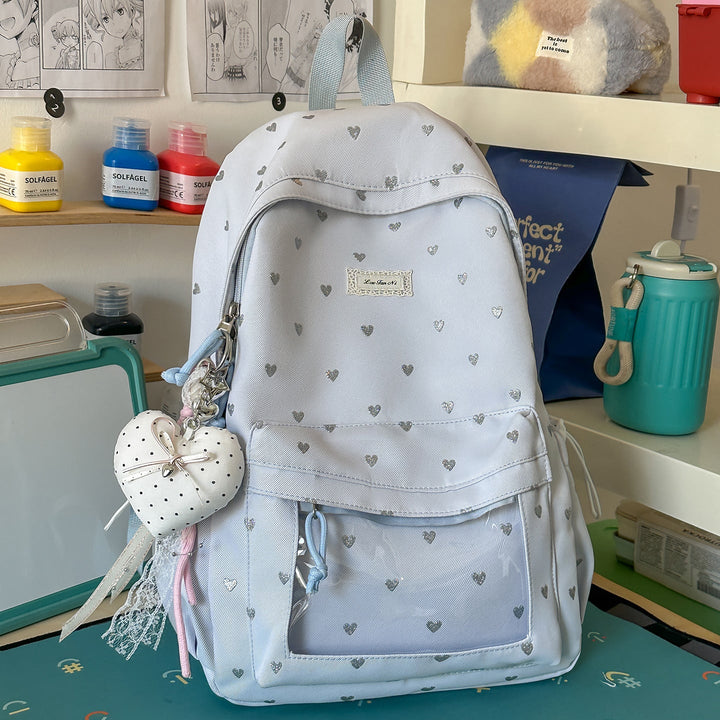 Heart-Patterned Casual School Backpack