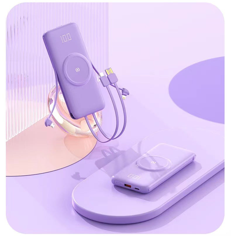 Portable power bank with wireless charging function and integrated charging cable Kalsten