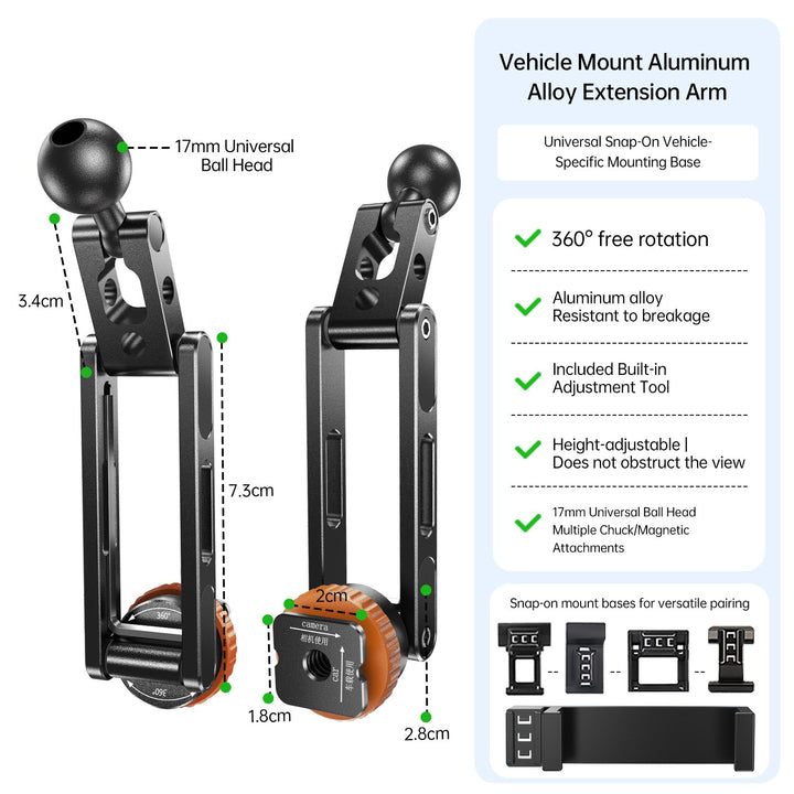 Unisex Aluminium Universal Extension Arms for Vehicle Mounts Kalsten