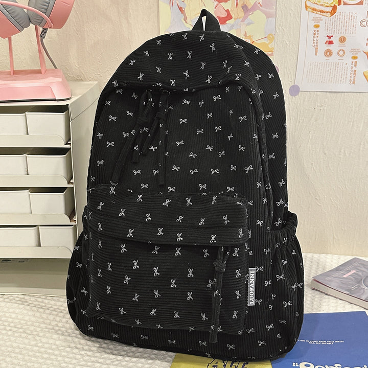 Cute Bow-Embellished Corduroy Backpack Kalsten